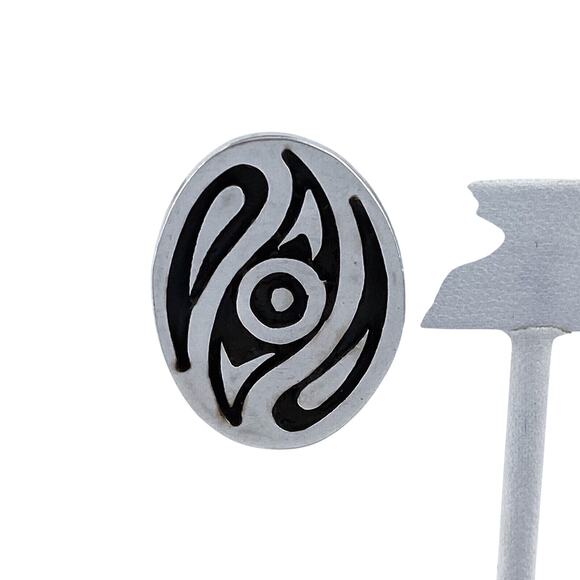 Vintage Mexico Sterling Silver 925 Swirl Oxidized Oval Clip On Earrings - Picture 3 of 11